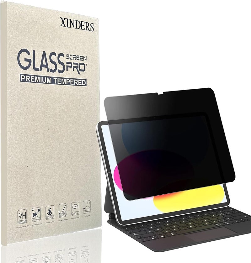 XINDERS 1 Pack Privacy Screen Protector for IPAD 11th/10th Generation 10.9 inch (2025/2022 Models) Tempered Glass Apple Pencil Compatible - Image 1